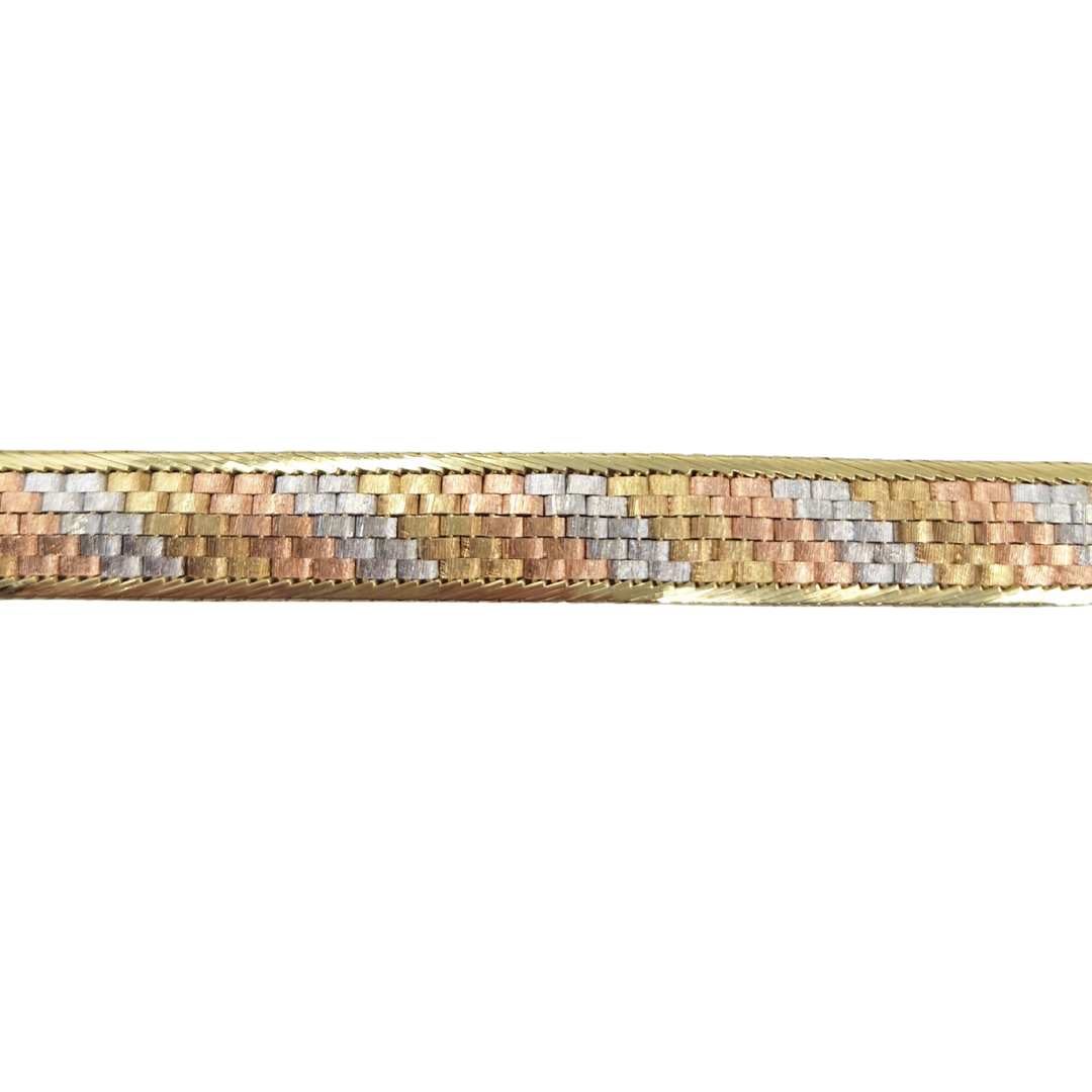 9ct 3 Colour Gold Fancy Link Bracelet 7.5"