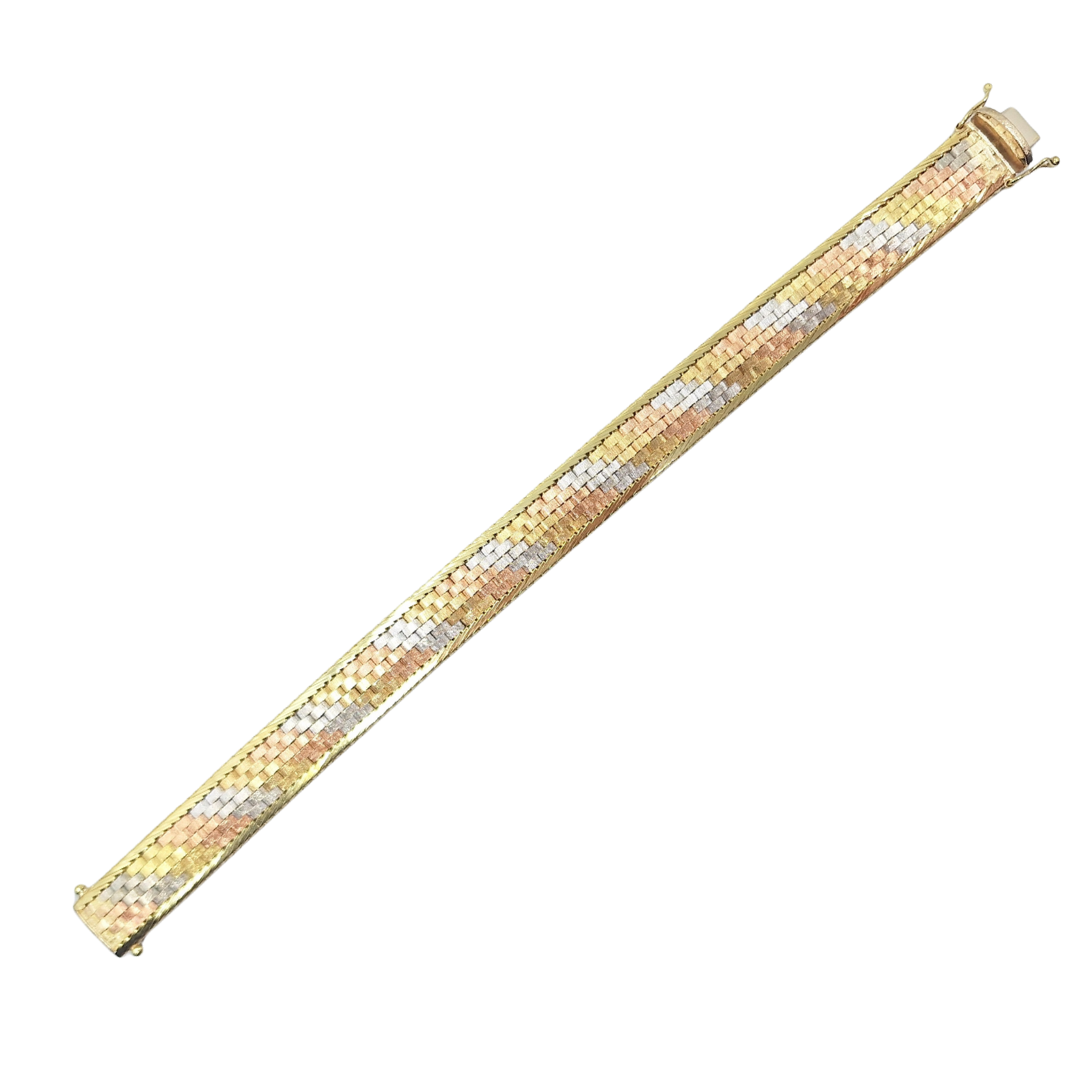 9ct 3 Colour Gold Fancy Link Bracelet 7.5"