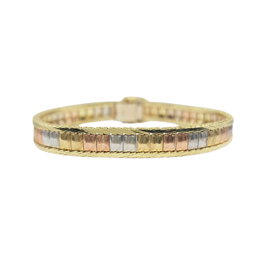 9ct 3 Colour Gold Fancy Link Bracelet 7"