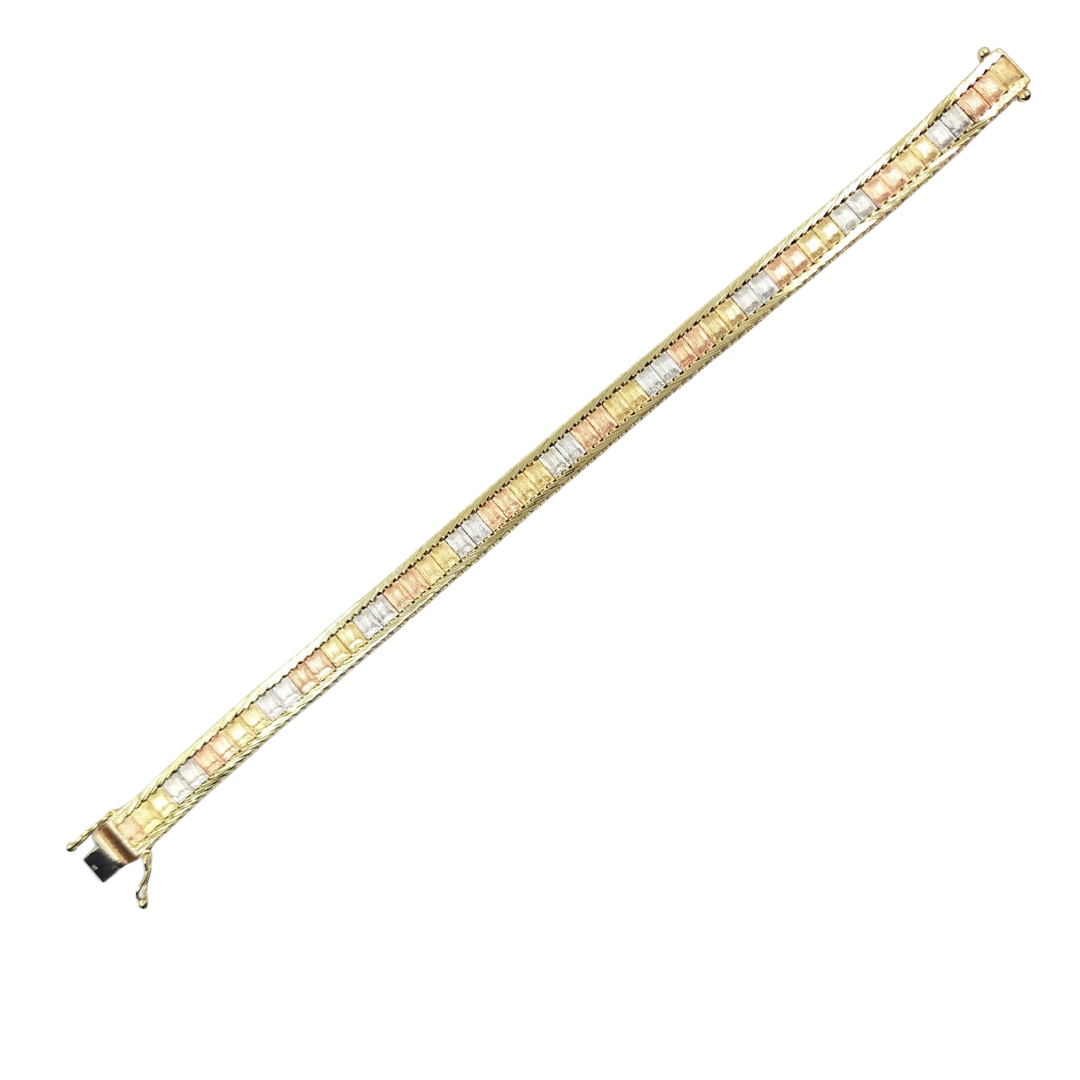 9ct 3 Colour Gold Fancy Link Bracelet 7"