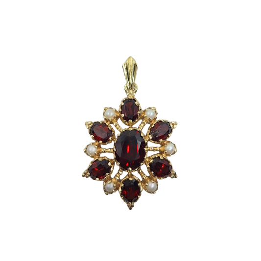 9ct Yellow Gold Garnet & Pearl Pendant