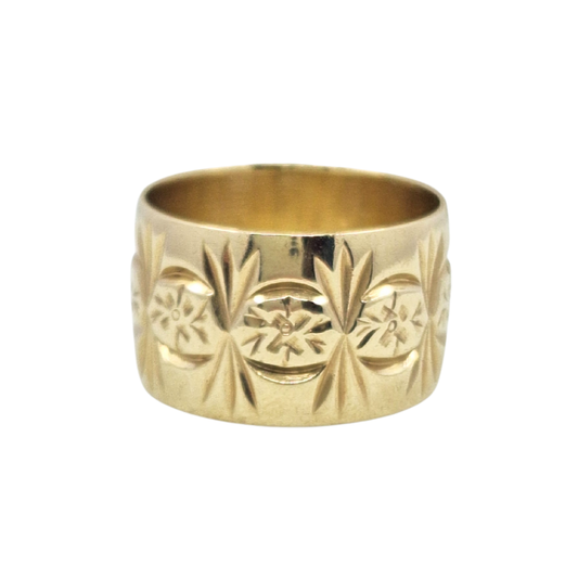 9ct Yellow Gold Patterned Wedding Band