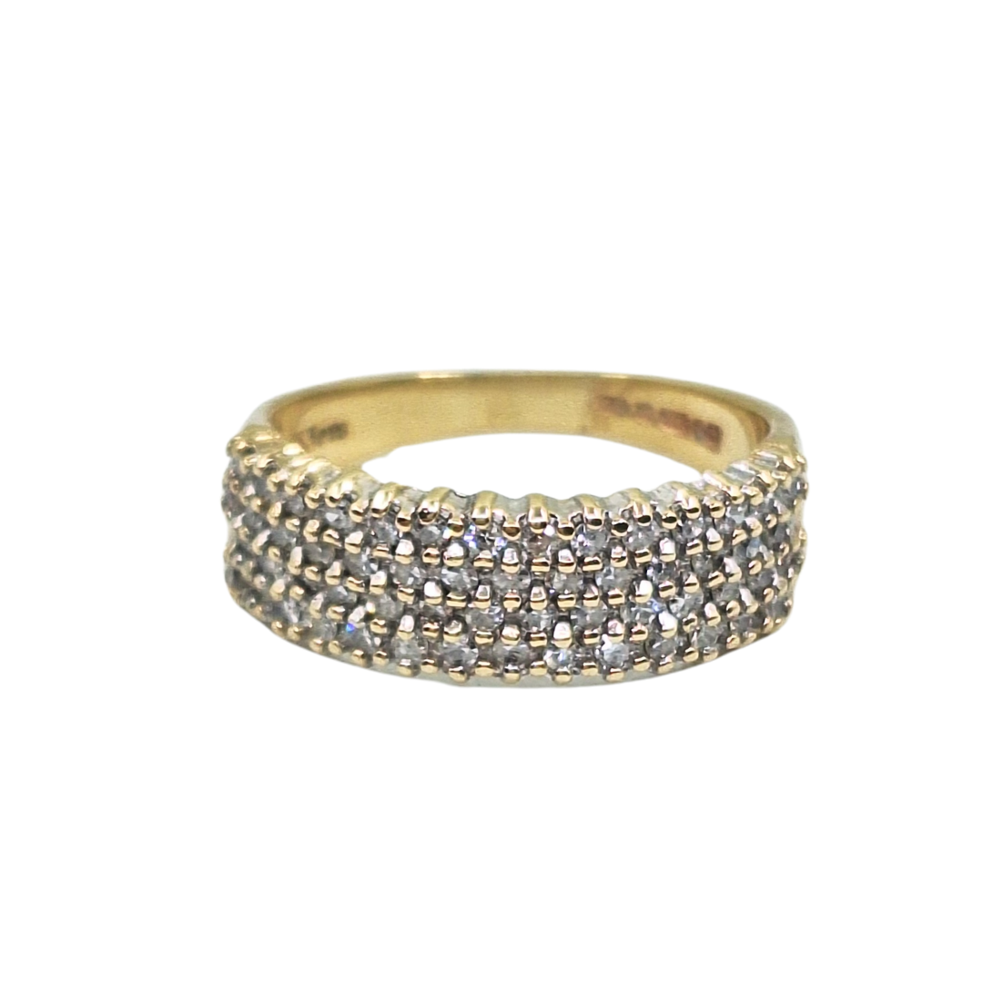 9ct Yellow Gold Diamond 4 Row Band Ring 0.33ct