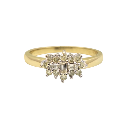 9ct Yellow Gold Baguette Diamond Cluster Ring 0.33ct