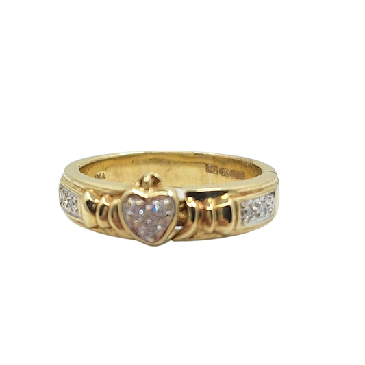 9ct Yellow Gold Diamond Claddagh Ring