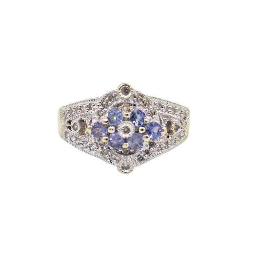 9ct Yellow Gold Tanzanite & Diamond Ring