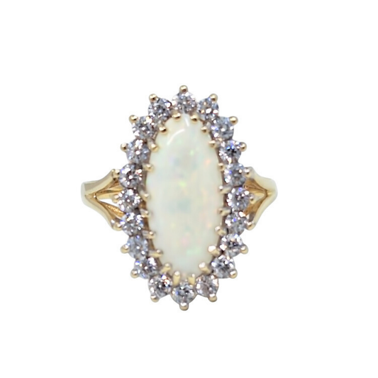 9ct Yellow Gold Opal & Cubic Zirconia Oval Cluster Ring
