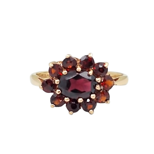 9ct Yellow Gold Garnet Cluster Ring