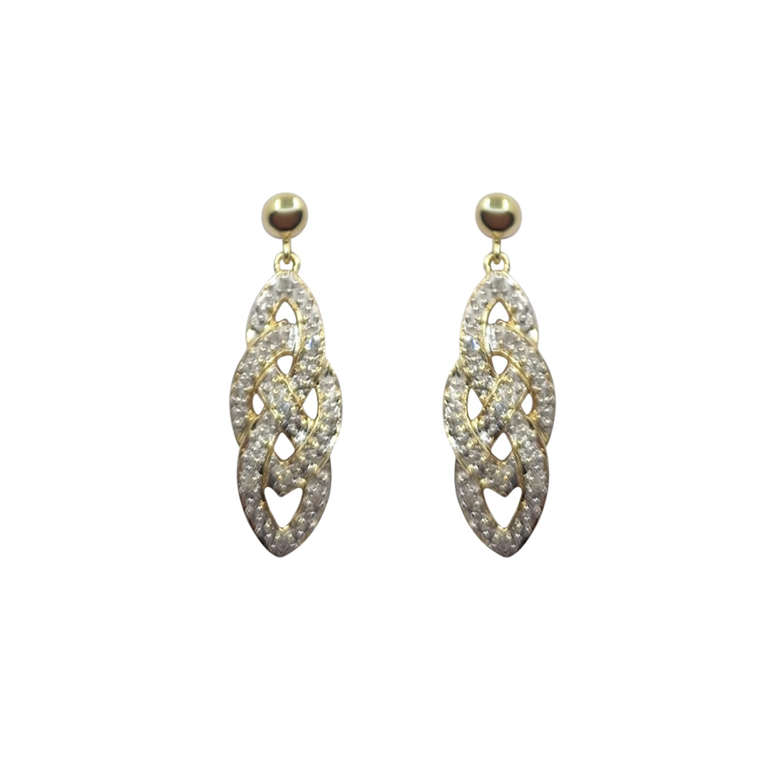 9ct Yellow Gold Diamond Celtic Drop Earrings