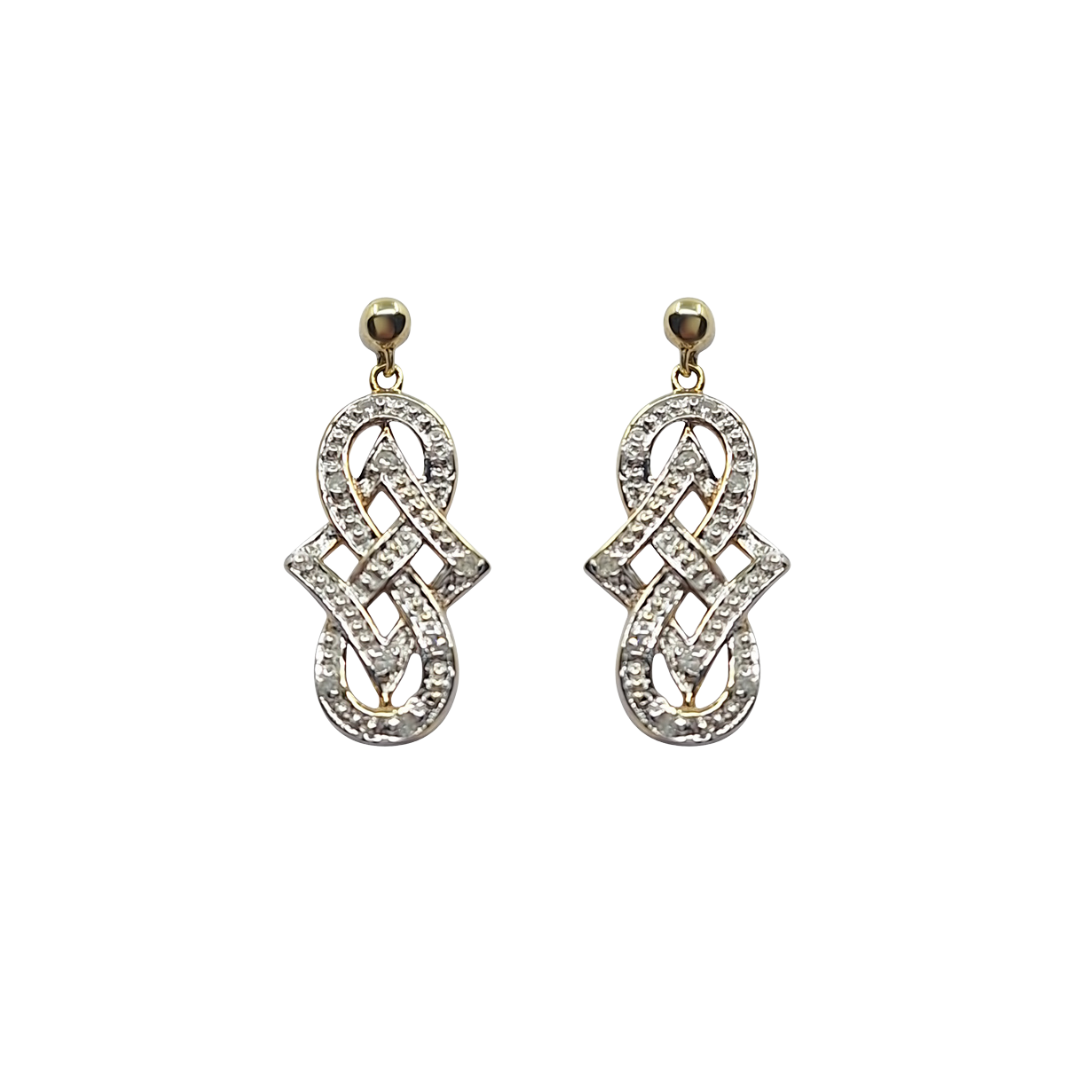 9ct Yellow Gold Celtic Diamond Drop Earrings