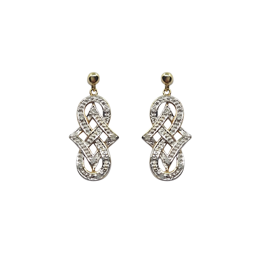 9ct Yellow Gold Celtic Diamond Drop Earrings