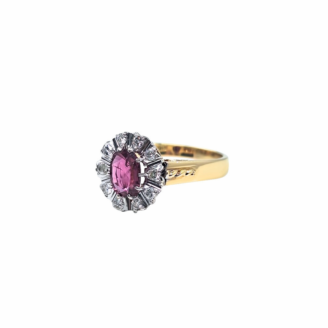 18ct Yellow Gold Ruby & Diamond Cluster Ring