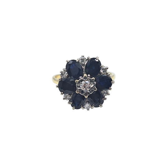 18ct Yellow Gold Sapphire & Diamond Cluster Ring