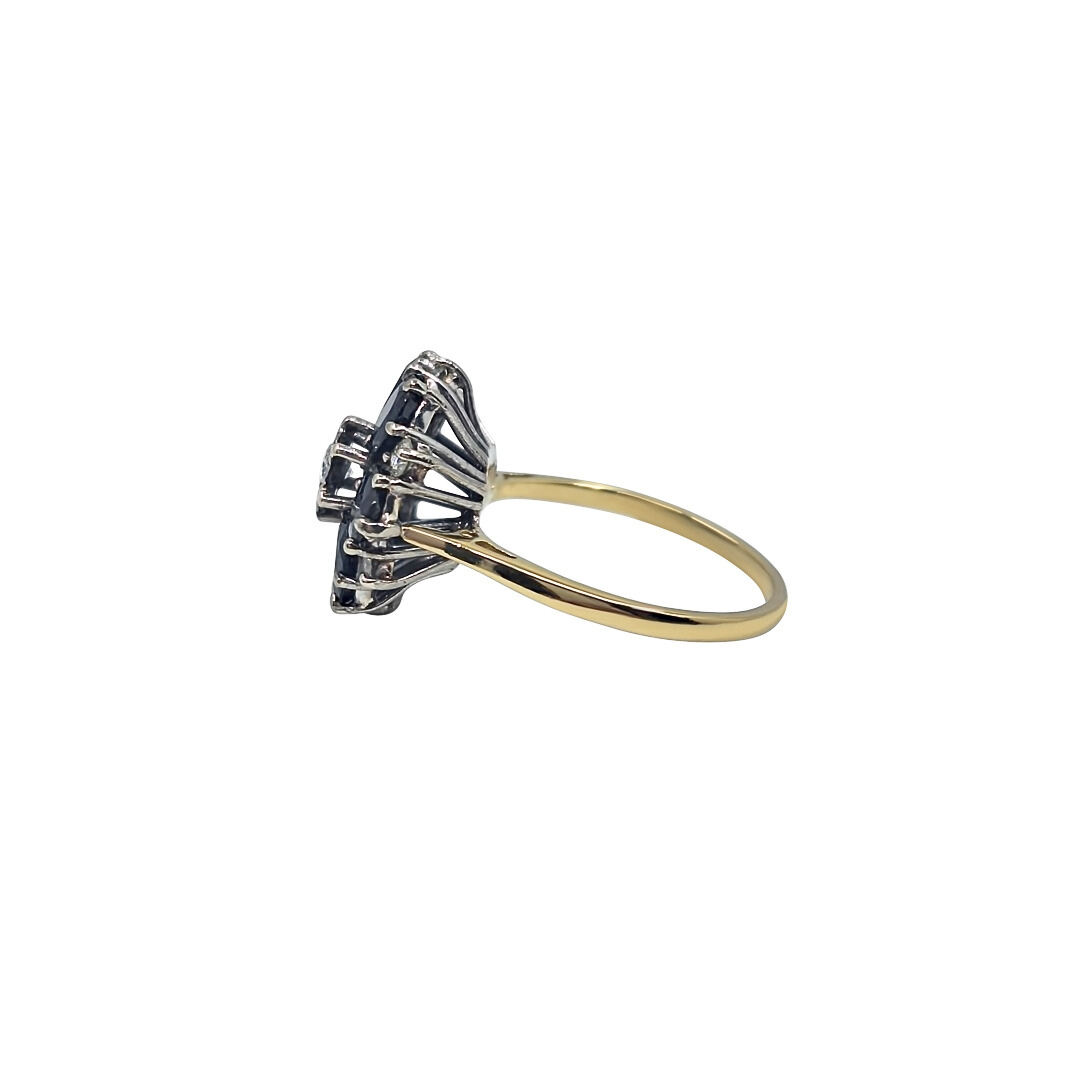 18ct Yellow Gold Sapphire & Diamond Cluster Ring