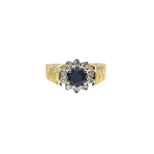 18ct Yellow Gold Sapphire & Diamond Cluster Ring