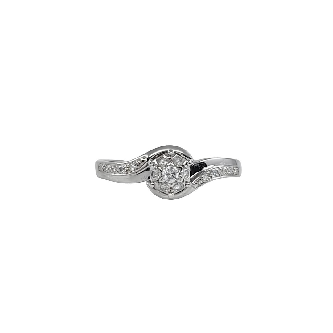 9ct White Gold Diamond Crossover Cluster Ring