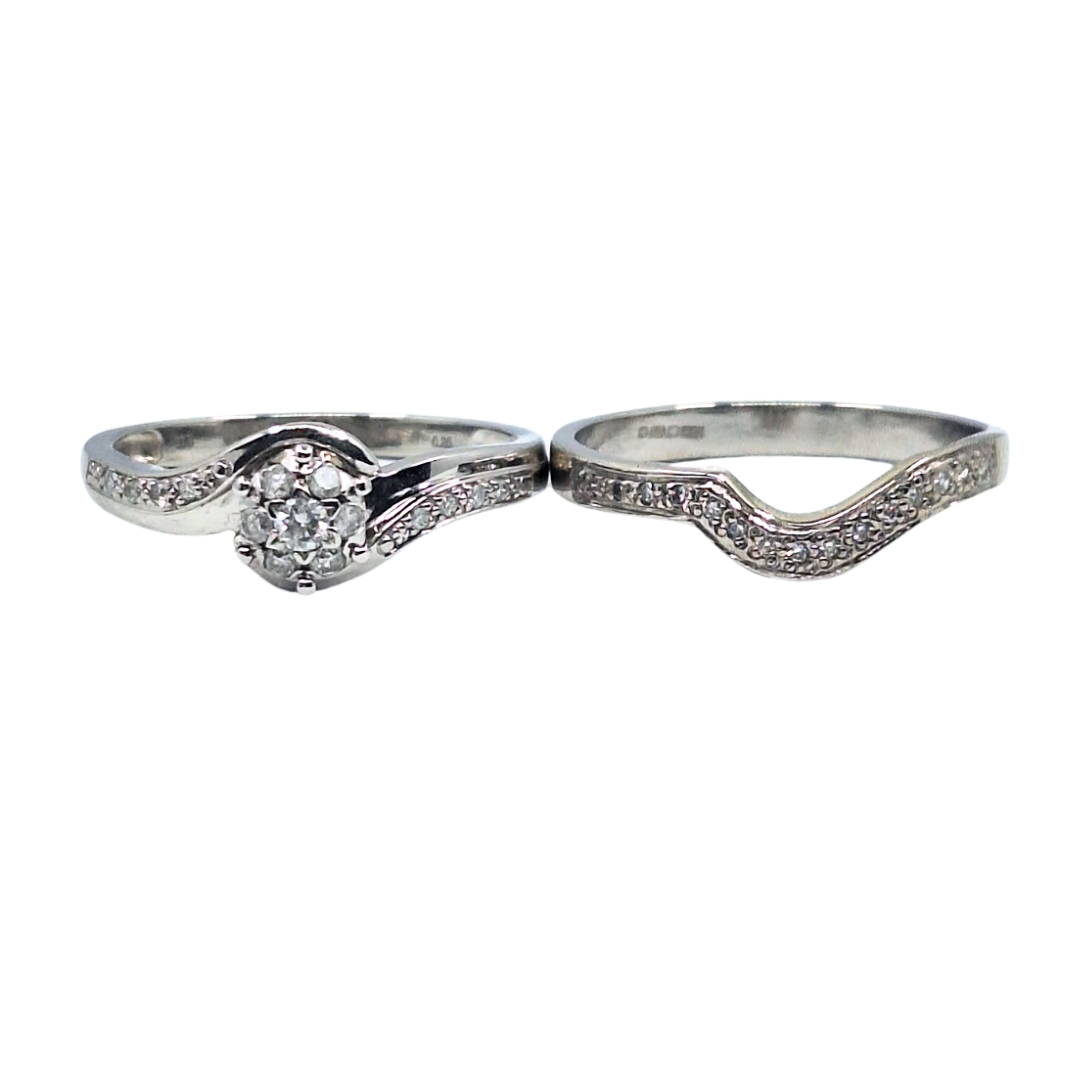 9ct White Gold Diamond Ring Set