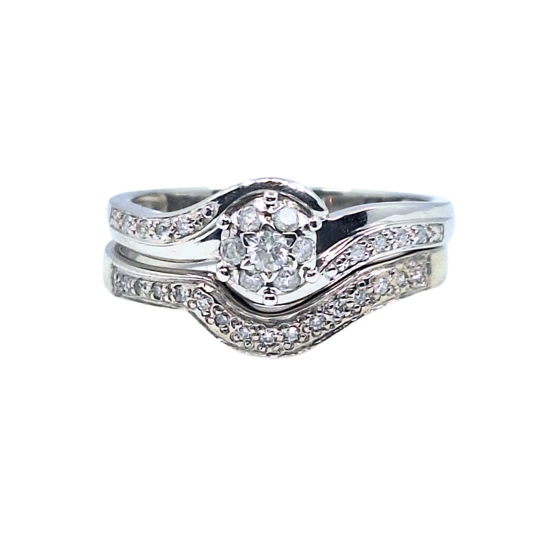 9ct White Gold Diamond Ring Set