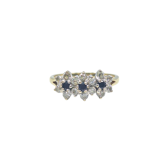 9ct Yellow Gold Sapphire & Cubic Zirconia Cluster Ring