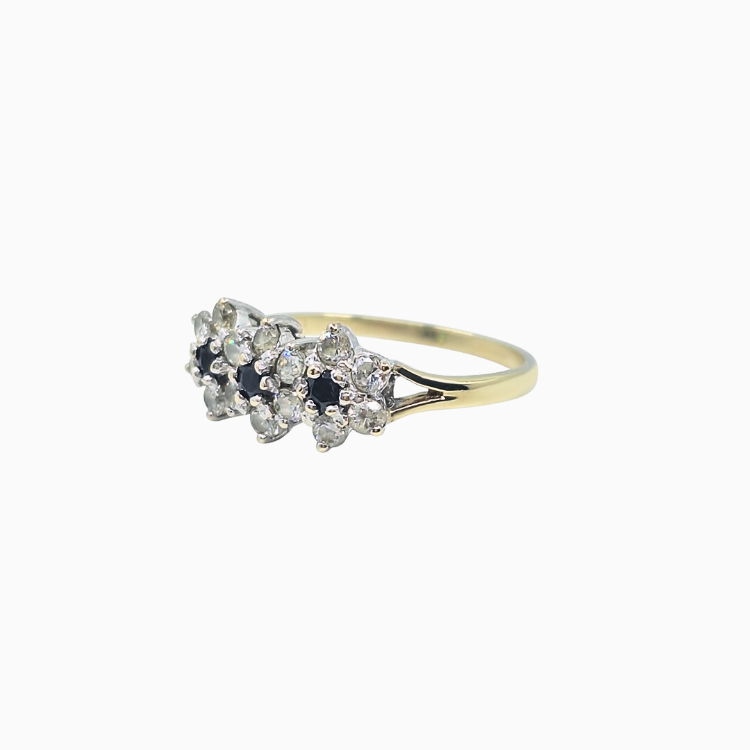 9ct Yellow Gold Sapphire & Cubic Zirconia Cluster Ring