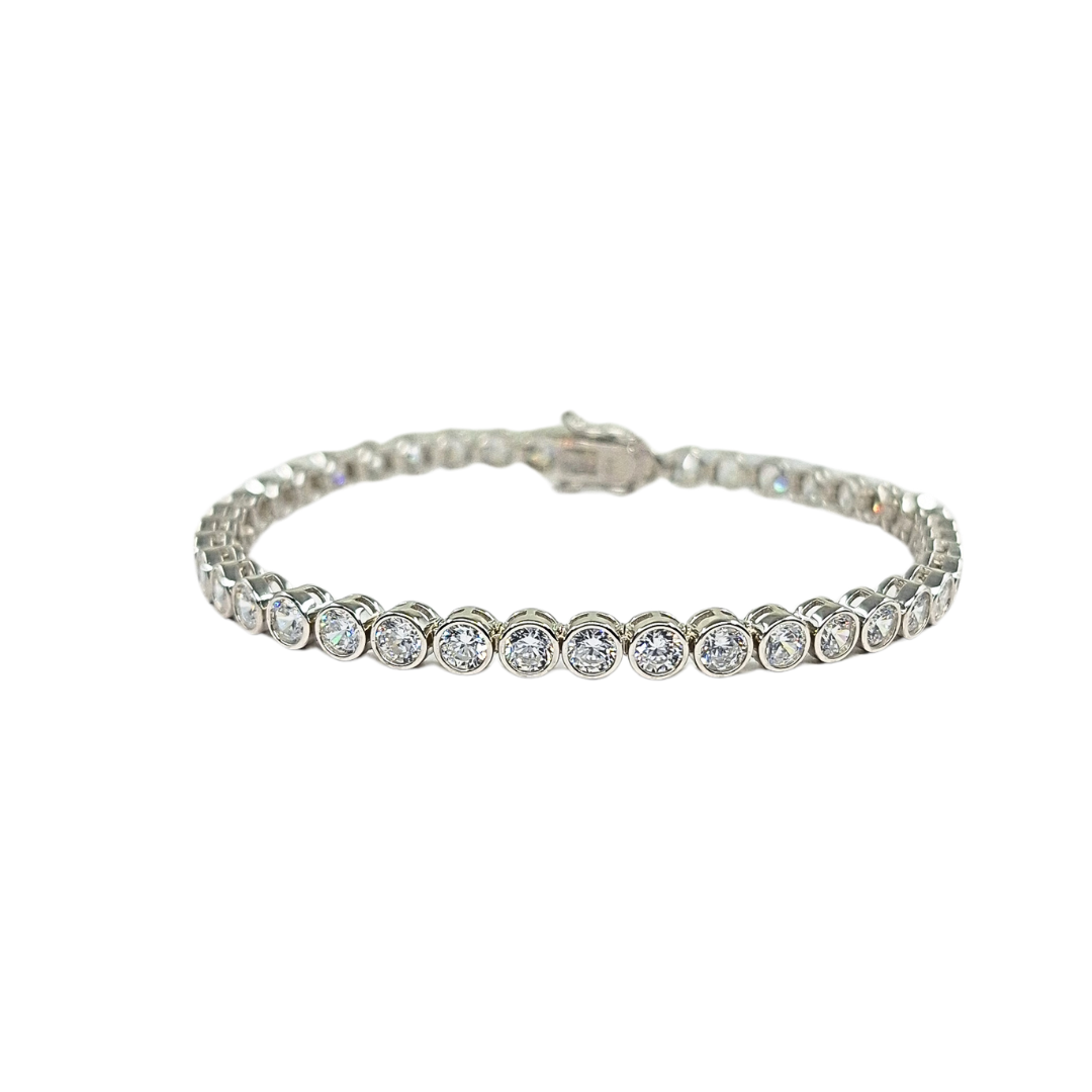 Silver Bezel Set Cubic Zirconia Tennis Bracelet 7"