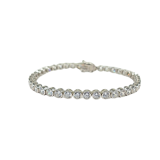 Silver Bezel Set Cubic Zirconia Tennis Bracelet 7"