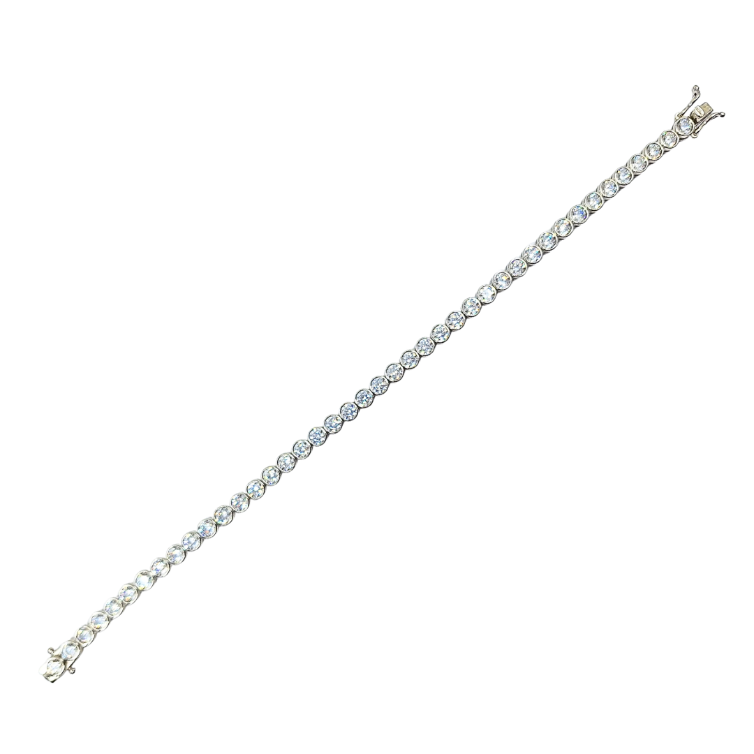 Silver Bezel Set Cubic Zirconia Tennis Bracelet 7"