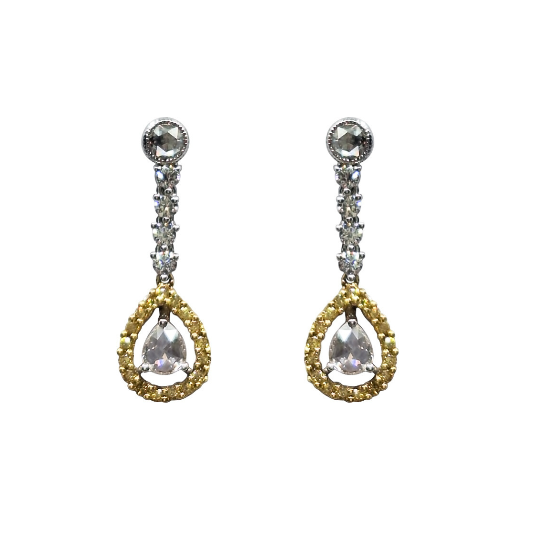 18ct White Gold Yellow & White Diamond Drop Earrings