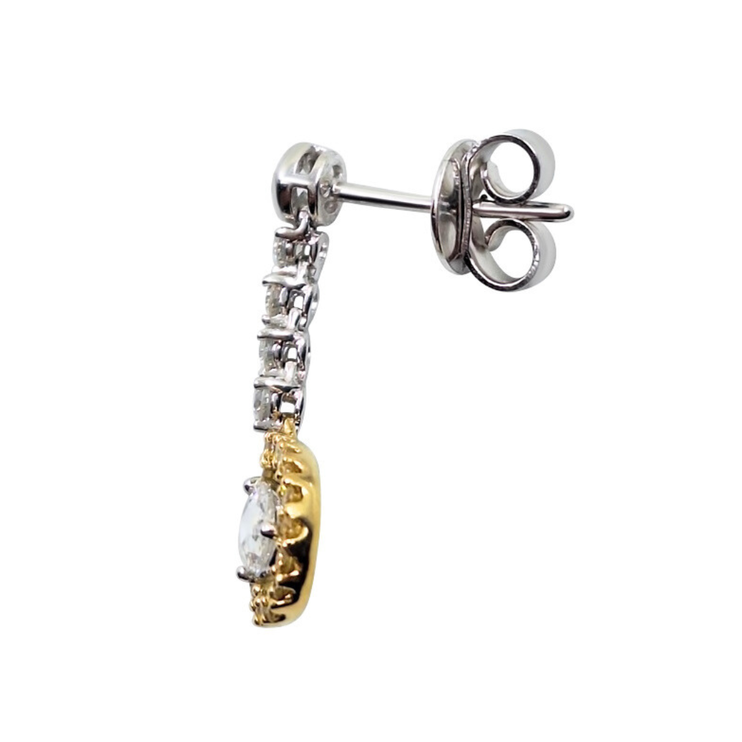 18ct White Gold Yellow & White Diamond Drop Earrings