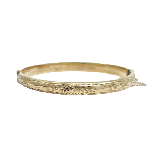 9ct Yellow Gold Patterned Hinged Bangle