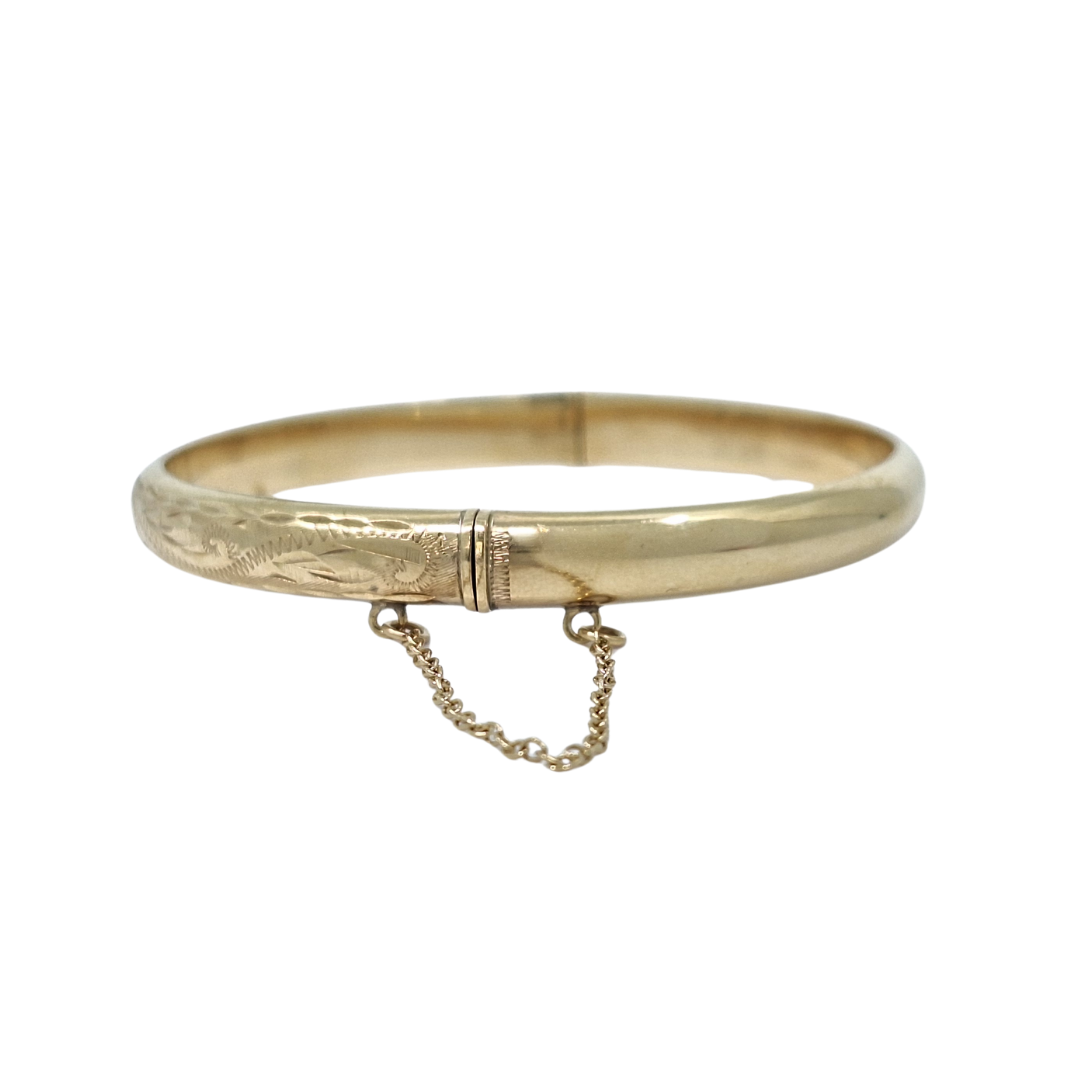 9ct Yellow Gold Patterned Hinged Bangle