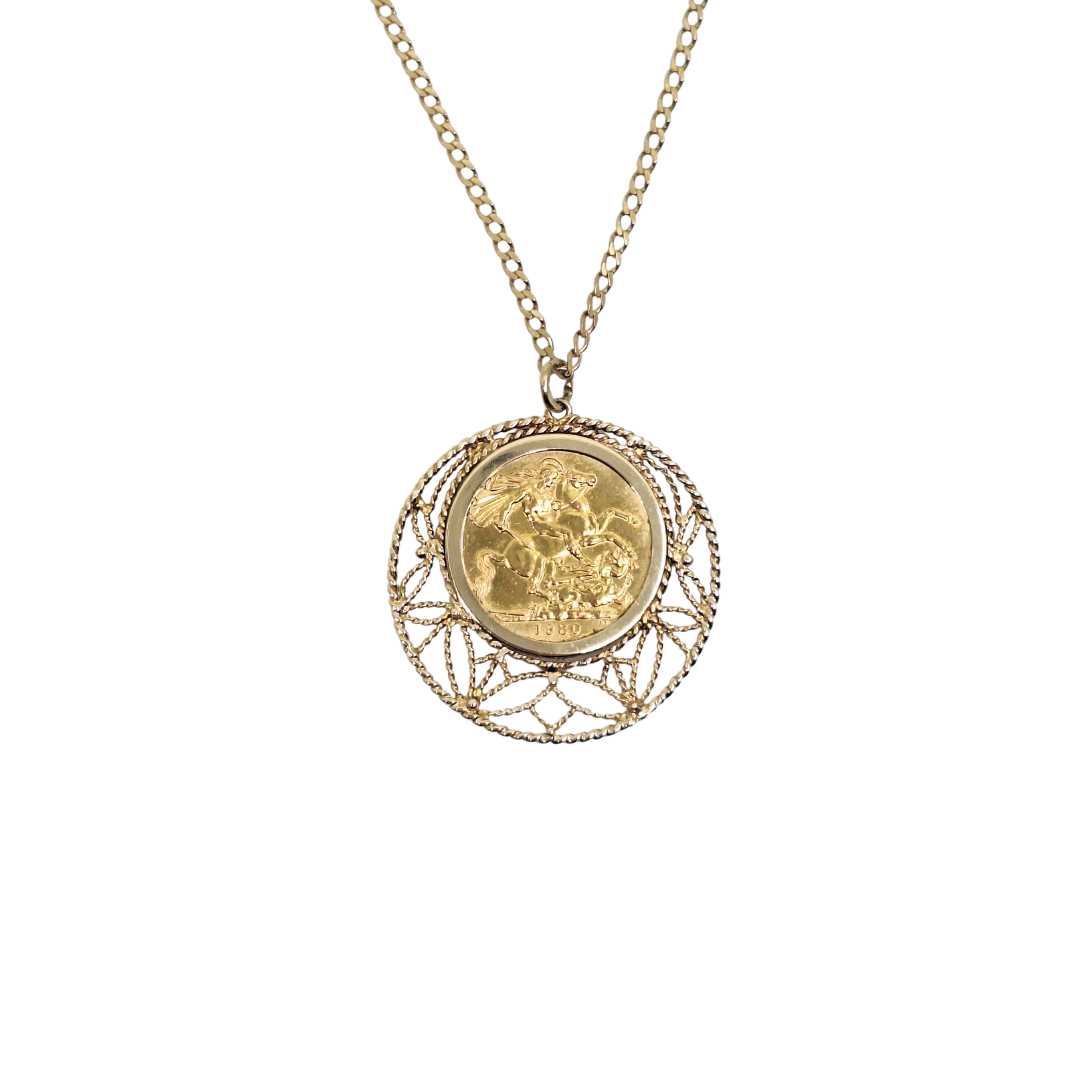 Full Sovereign Pendant 1980  & Curb Chain 25"