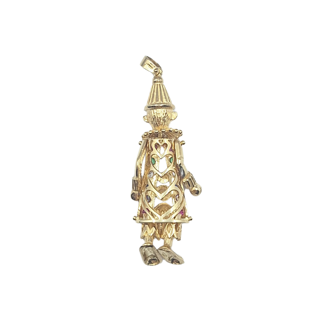 9ct Yellow Gold CZ Clown Pendant