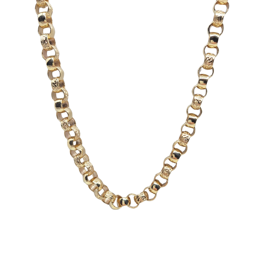 9ct Yellow Gold Pattern & Plain Belcher Chain 24"