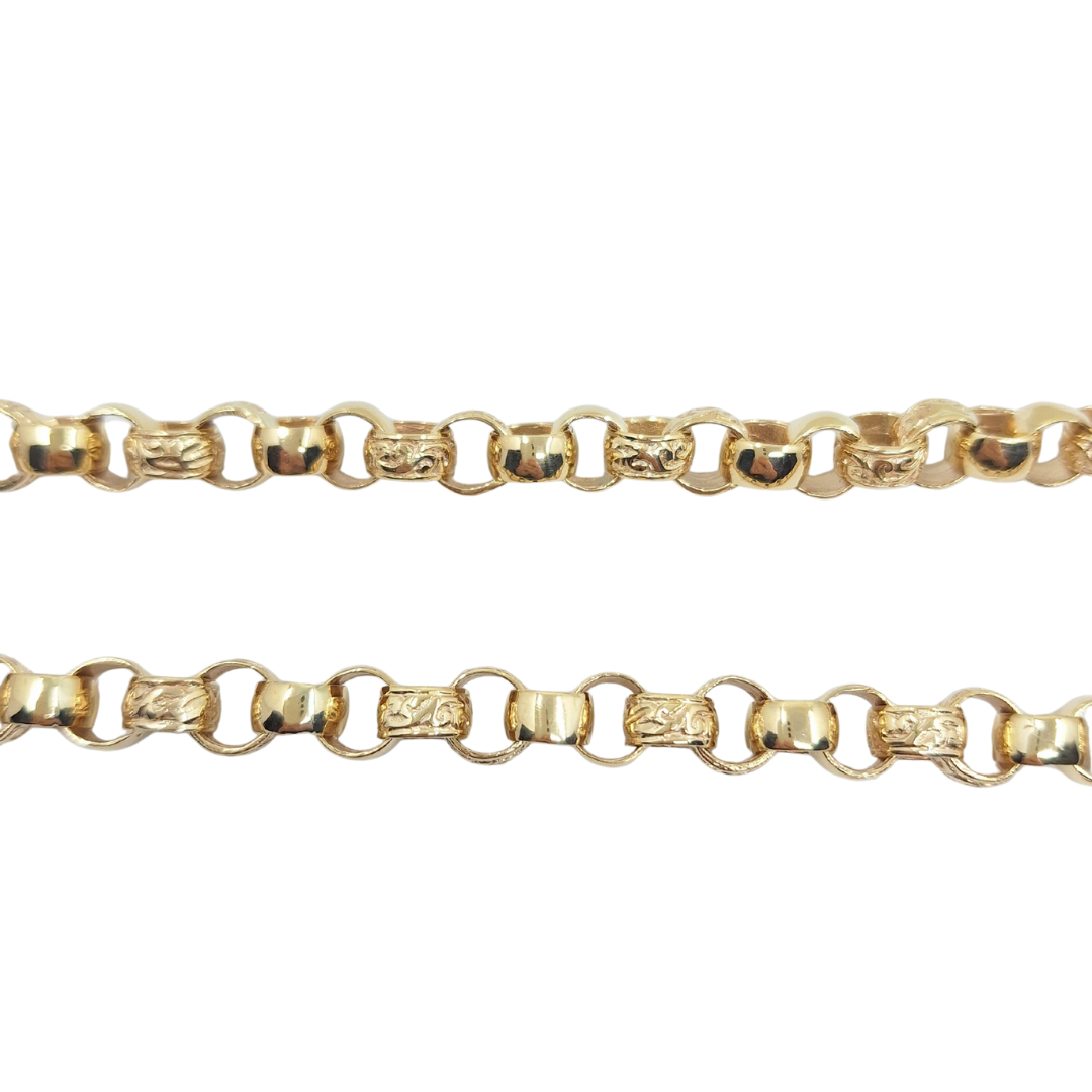 9ct Yellow Gold Pattern & Plain Belcher Chain 24"