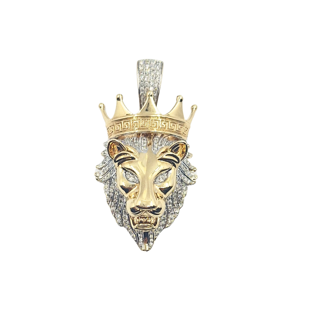 10ct Yellow Gold & Diamond Lion Head Pendant
