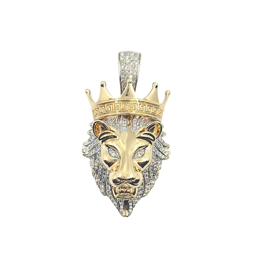 10ct Yellow Gold & Diamond Lion Head Pendant