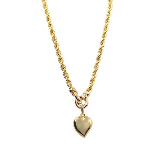 9ct Yellow Gold Hollow Heart Rope Necklace 16"