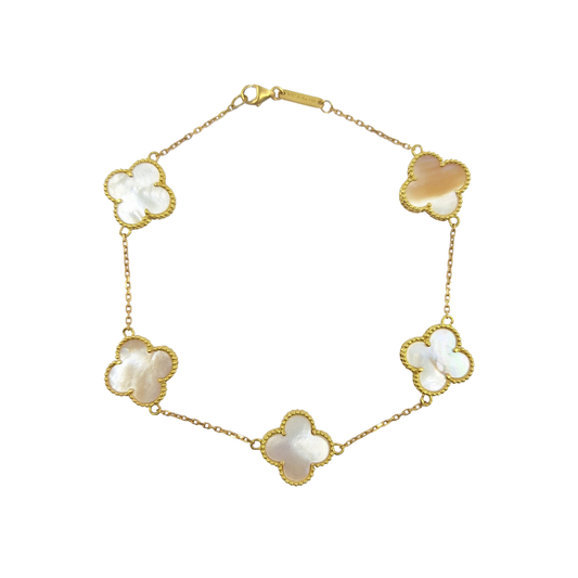 18ct Yellow Gold Mother Of Pearl Clover Bracelet
