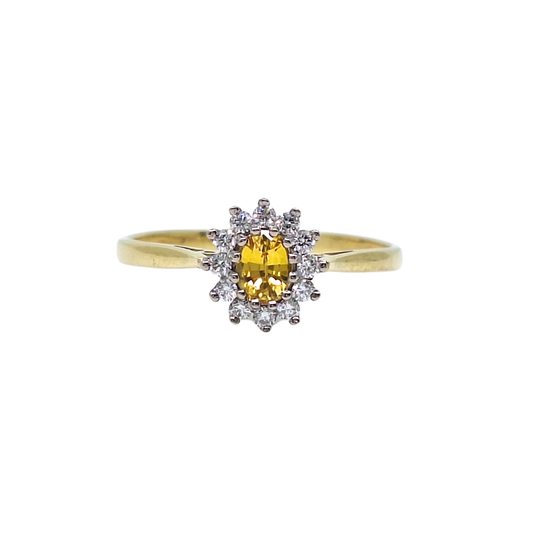 18ct Yellow Gold Citrine & Diamond Cluster Ring