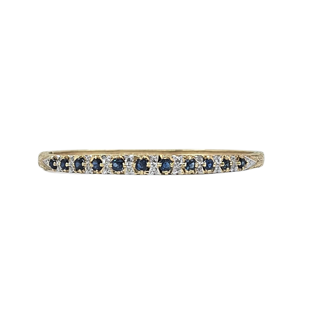 9ct Yellow Gold Sapphire & Diamond Bangle