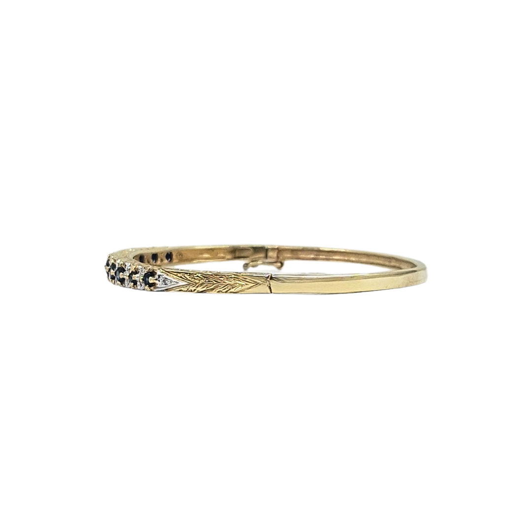 9ct Yellow Gold Sapphire & Diamond Bangle