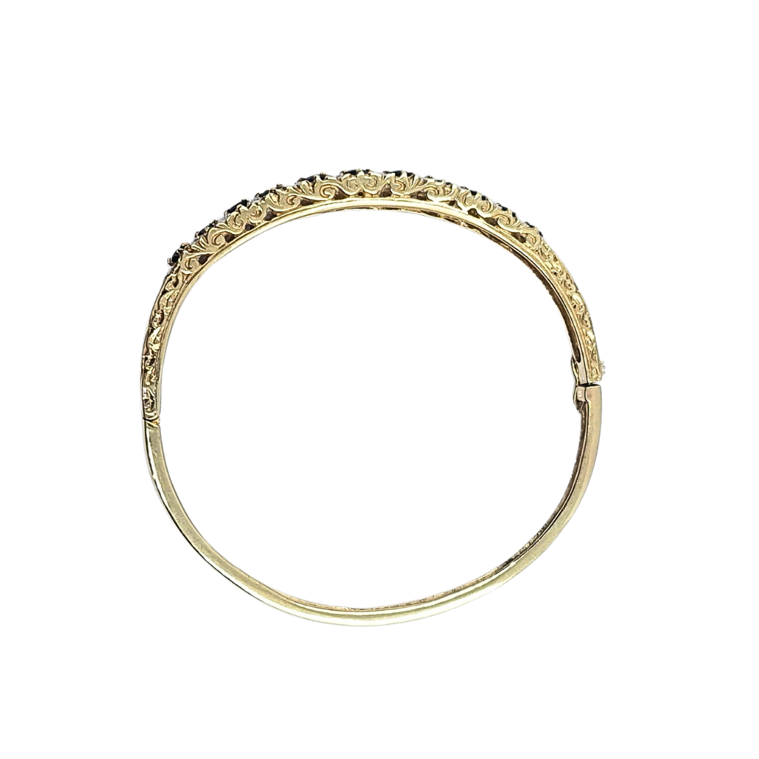 9ct Yellow Gold Sapphire & Diamond Bangle
