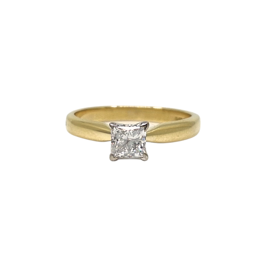 18ct Yellow Gold Princess Cut Diamond Solitaire Ring 0.50ct