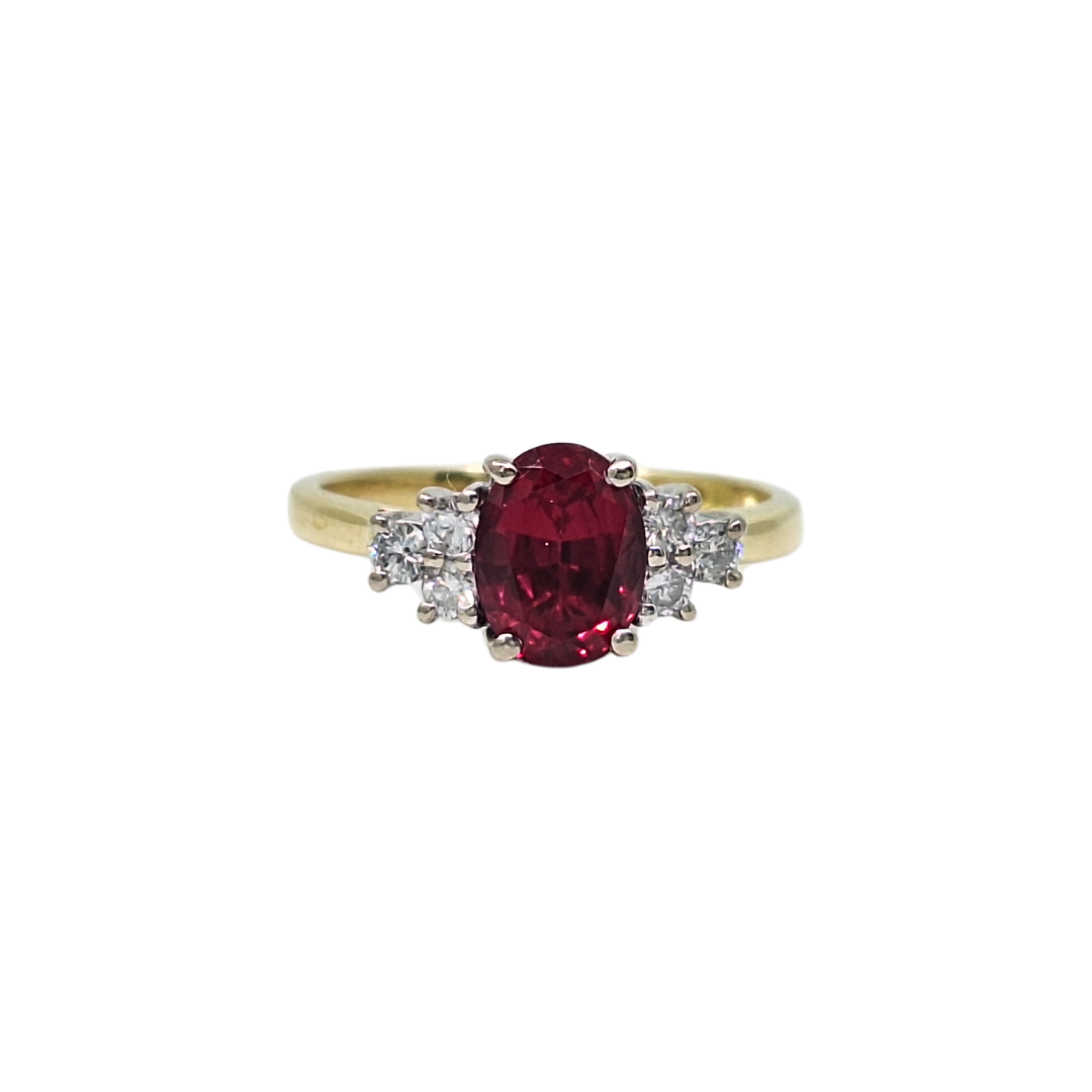 18ct Yellow Gold Ruby & Diamond Three Stone Ring