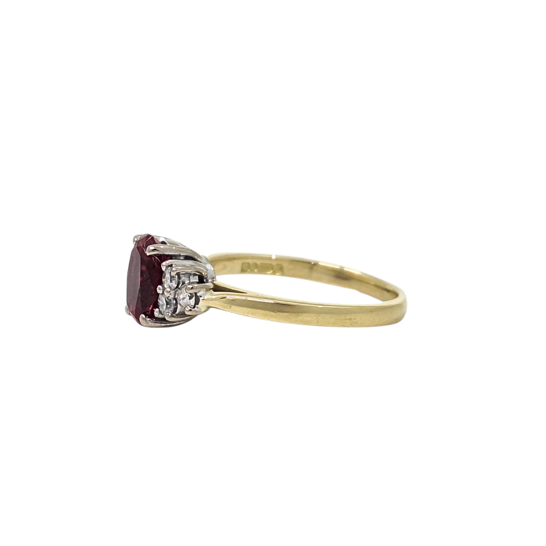 18ct Yellow Gold Ruby & Diamond Three Stone Ring