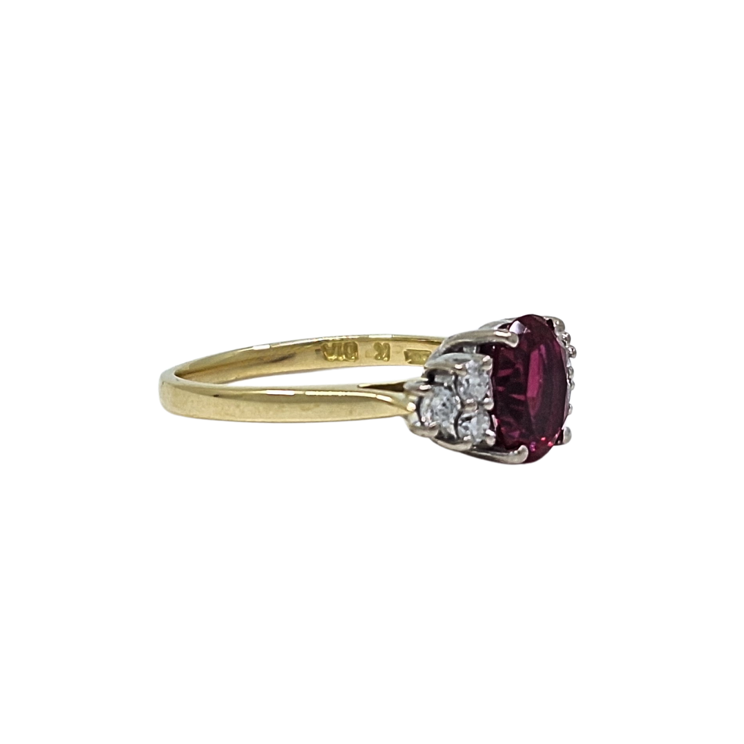 18ct Yellow Gold Ruby & Diamond Three Stone Ring