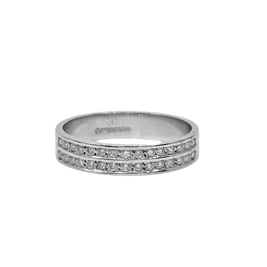 18ct White Gold Two Row Diamond Band Ring
