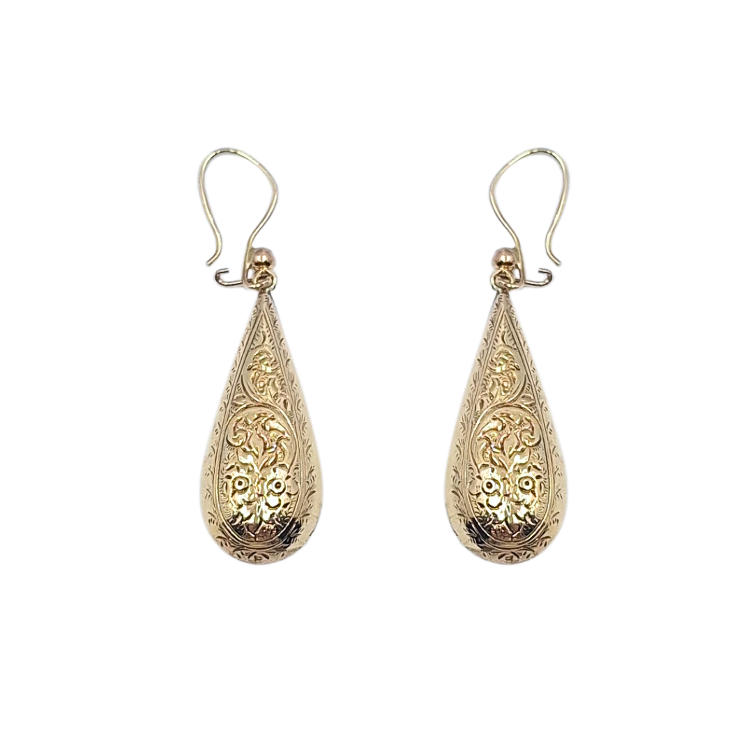9ct Yellow Gold Pattern Drop Earrings