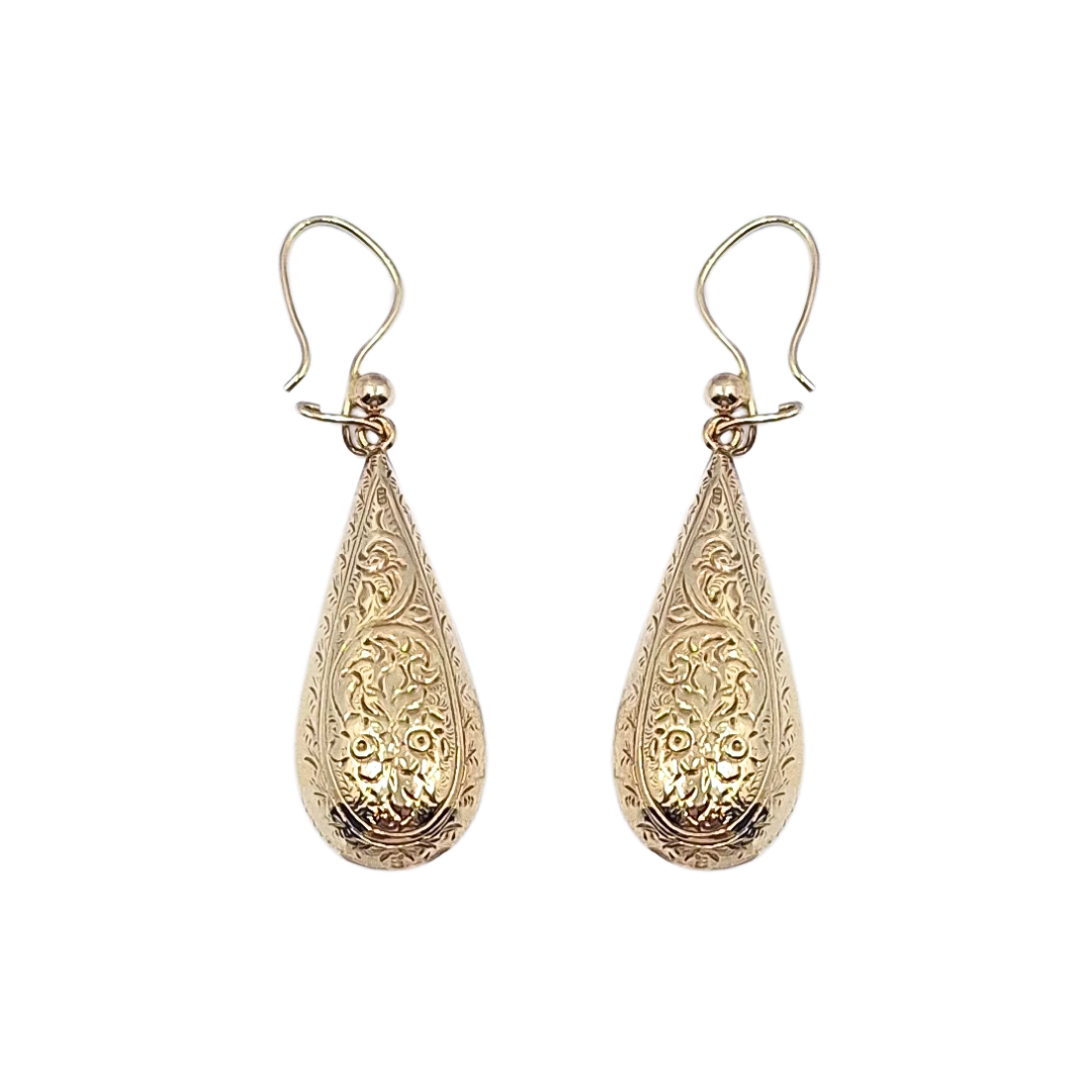 9ct Yellow Gold Pattern Drop Earrings